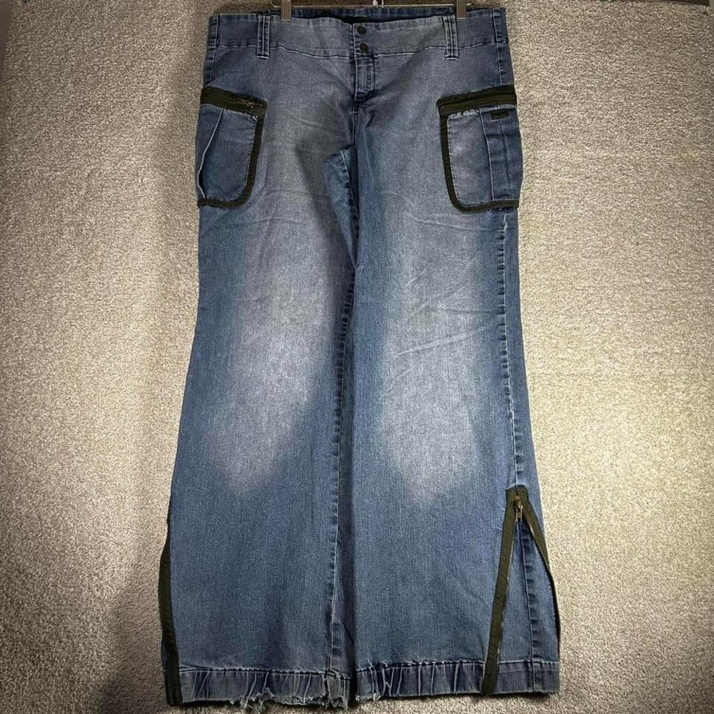 Y2K baggy wide leg utility military cargo pocket denim jeans pants